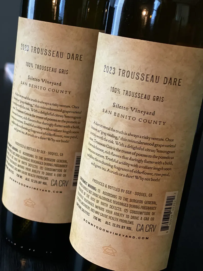 Bonny Doon Trousseau Dare Wine Label